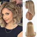 Belaved Ash Brown Highlights Bob Wigs Human Hair for White Women Ombre #8 Brown to 60# Platinum Blonde 13x6 Straight Bob Lace Front Wig Human Hair 14 Inch Pre Plucked Pre Cut Wear and Go Glueless Wigs