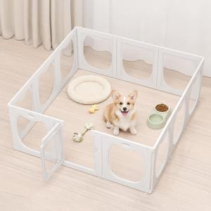 Clear Acrylic Dog Playpen with Door, 12 Panels Large Transparent Pet Fence Indoor with Dog Head Shape, 23.6" Expandable Puppy Playpen with Suction Cups, Easy Assemble for Medium/Small Dogs & Pets