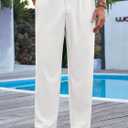 Runcati Mens Casual Pants Drawstring Elastic Waist Lightweight Cropped Linen Pants Summer Yoga Beach Trousers (Medium, White)