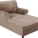 H.VERSAILTEX Velvet Chaise Lounge Cover - High Stretch Slipcovers for Living Room, Luxury Velvet Dog Covers, Machine Washable, Taupe, 52"D x 32"W x 28"H