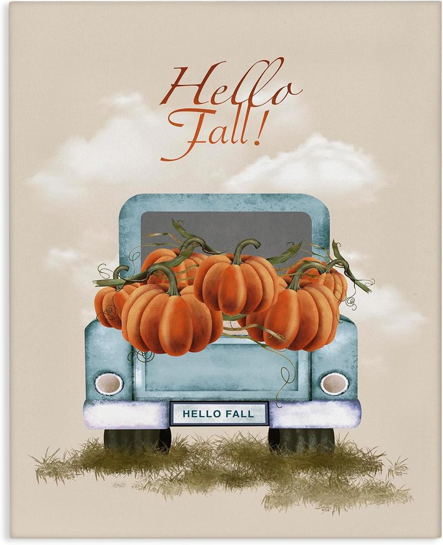 Hello Fall Pumpkin Truck, 16 x 20 Inch Canvas Wall Art