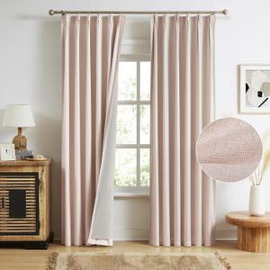 MAIHER 2 Panels Pink Full Blackout Linen Pinch Pleat Curtains Back Tab Drapes for Nursery Room Girls Bedroom, Noise Reducing Light Blocking Double Pleated Drapes for Light Sleepers, W40 x L96