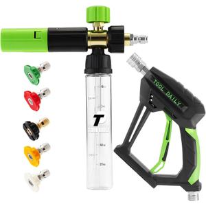 Tool Daily Pressure Washer Short Gun with Mini Foam Cannon, 5 Power Washer Nozzle Tips, 1/4 Inch Quick Connector