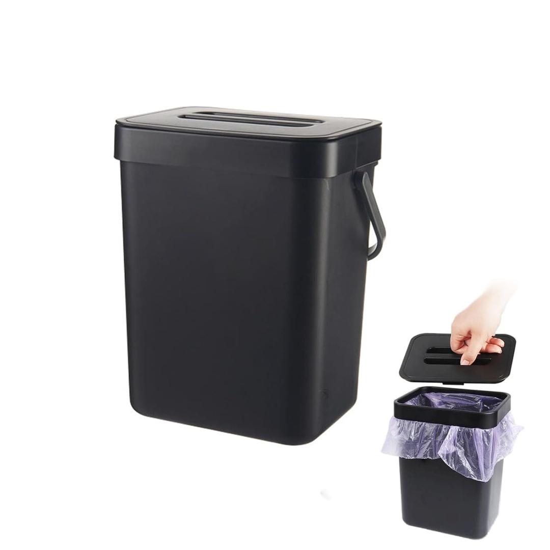 DIYOHFE Compost Bin Kitchen, Hanging Trash can with Lid for Counter Top or Under Sink, Hanging Trash Can with Lid, Trash can 1.3 Gallon /5L for Bathroom/Bedroom/Office/Cupboard(Black)