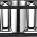 IMEEA Silverware Caddy for Countertop Kitchen Utensil Holder Stainless Steel Utensil Caddy Cutlery Holder with Black Metal Rack