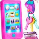 JOYIN Pretend Role Play Smart Phone, Keyfob Key Toy and Credit Cards Set, Kids Toddler Cellphone Toys, Toddler Birthday Gifts Toys for 1 2 3 4 5 Year Old, Kids Presents, Gift for Christmas (Multicolor Pink)