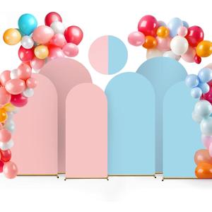 Arch Backdrop Cover, Set of 3 Double Color Wedding Arch Cover Spandex Fitted (7.2ft+6.6ft+6ft),Round Top Chiara Arch Backdrop Cover for Wedding Birthday Party Decoration (Pink + Light Blue)