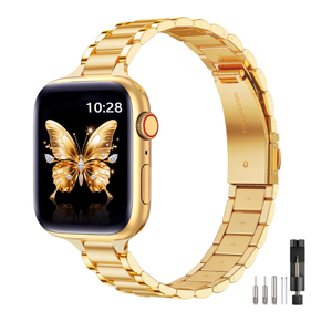 WFEAGL Thin Metal Bands Compatible with Apple Watch Band 42mm (Series 10) 41mm 40mm 38mm for Women, Slim Stainless Steel Wristbands for iWatch SE Series 9 8 7 6 5 4 3 2 1 (Gold)