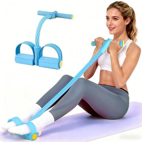 Pedal Resistance Bands with Handles, Upgrade 6-Tubes Manual Tension Training Pedal, Natural Rubber Foot Pedal Resistance Bands, Multifunction Fitness Bands for Abdomen, Waist, Arm, Leg (Blue)