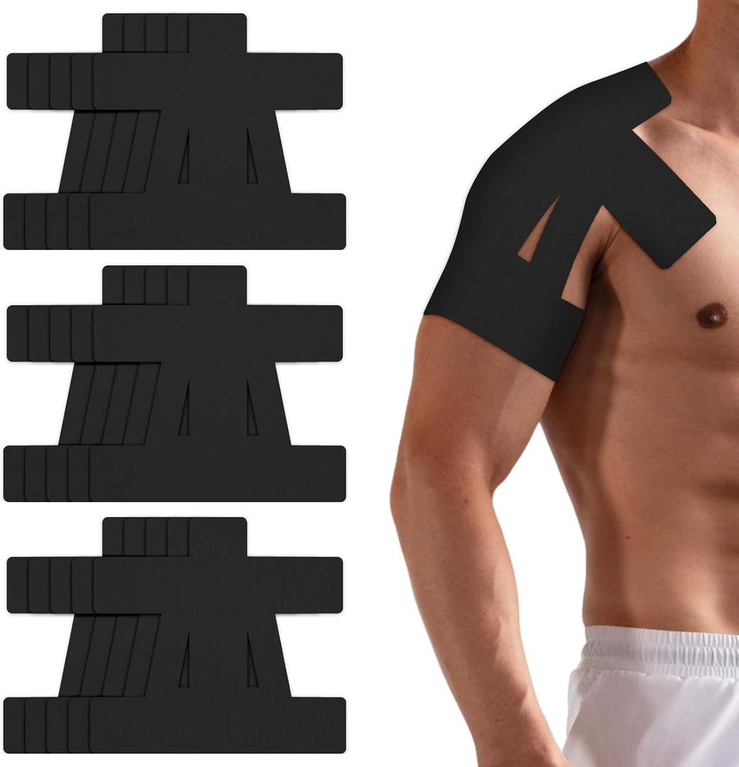 15 Pcs Precut Kinesiology Tape for ShoulderShoulder Tape for Shoulder Pain Relief Pre CutWaterproof, Breathable, Hypoallergenic Athletic Tape for Support and Protection(Black)
