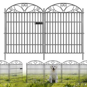 Mars Explo 5 Panels No Dig Decorative Outdoor Garden Fence with Gate, 32 in(H) X 23.6 ft(L) Animal Barrier Fencing, Rustproof Portable Fence, Temporary Dog Fence Outdoor for Yard, Outside, Backyard