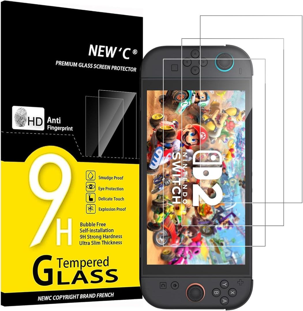 NEW'C 3 Pack Designed for Nintendo Switch 2 Screen Protector Tempered Glass, Case Friendly Scratch Resistant,Bubble-Free, Ultra Resistant (Transparent)