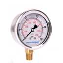 MEASUREMAN 2-1/2" Dial Size, Glycerin Filled Pressure Gauge, 0-100psi/kpa, 304 Stainless Steel Case, 1/4" NPT Lower Mount