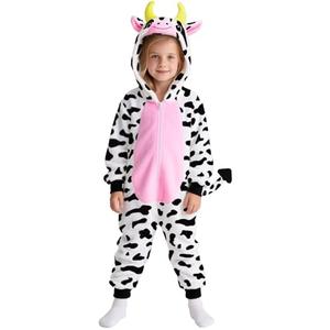 Gorkonpy Cow Costume Kids Girls Animal Onesie Pajamas Halloween Party Dress Up (4-5T), Size S