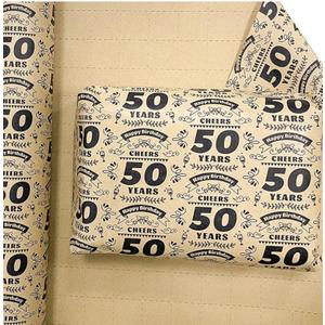BBUP 50th Birthday Wrapping Paper Roll - 50 Year Old Happy Birthday Gift Wrapping Paper For Women Men 1975 Kraft Wrapping Paper With Cutting Line（17inch X 32.81ft）
