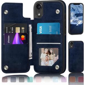DJDUCK Designed for iPhone XR Case Wallet with Card Holder, [Magnetic Clasp Cover] [RFID Blocking Leather Protection] Shockproof Women Men Cases 6.1 Inch for Apple XR Dark Blue