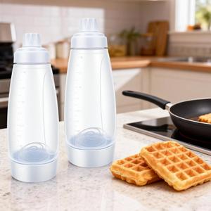 Pancake Whisk Bottle 2-Pack, 1000ml Batter Dispenser with 2 Whisk Balls - BPA-Free Squeeze Bottle for Pancakes, Waffles, Cupcakes & Muffins - Easy Fill, Shake, & Pour - Dishwasher Safe Kitchen Tools