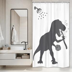 LGhtyro Small Stall Funny Dinosaur Shower Curtain Bathroom Set 36Wx71H Inches Cartoon Kids Dino Silhouette Animal Shadow Black White Bath Accessories for Teens Boy Art Home Decor Fabric 7 Pack Hooks