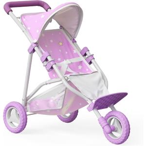 Olivia's Little World Baby Doll Jogging-Style Stroller with Canopy, Seatbelt and Storage Space, Purple and White, One Size