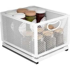 Sliding Cabinet Basket Organizer Drawer Self Adhesive Slide out Pantry Shelves Heavy Duty Carbon Steel Slide Cabinet Storage Basket with Handle for Bathroom Kitchen Home (Large)