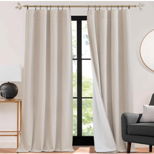 RYB HOME 3 in 1 Soundproof - Blackout - Insulation Linen Curtains, Noise Blocker Energy Saving Curtains for Bedroom Living Room Kids Nursery Studio Home Office, Taupe, W52 x L84 in, 2 Panels