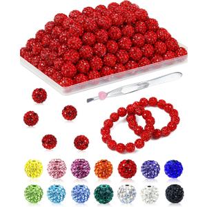 Rhinestone Beads for Jewelry Making, Disco Ball Beads for Bracelets, Fashion Accessories Friendship Bracelet Making Earring Supplies DIY Keychain Parts Necklaces Rhinestone Clay Red