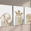 Animal Wall Art Pictures Baby Nursery Canvas Wall Art Decor Safari Animal Prints Jungle Kids Wall Art Woodland Nursery Wall Decor Giraffe Jungle Poster for Room 16x24 Inch Framed Set of 3, 16"x24" Wrapped Canvas