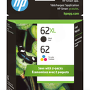 HP 62XL Black / 62 Tri-Color Ink Cartridges, N9H67FN, 2 / Pack 2 PK