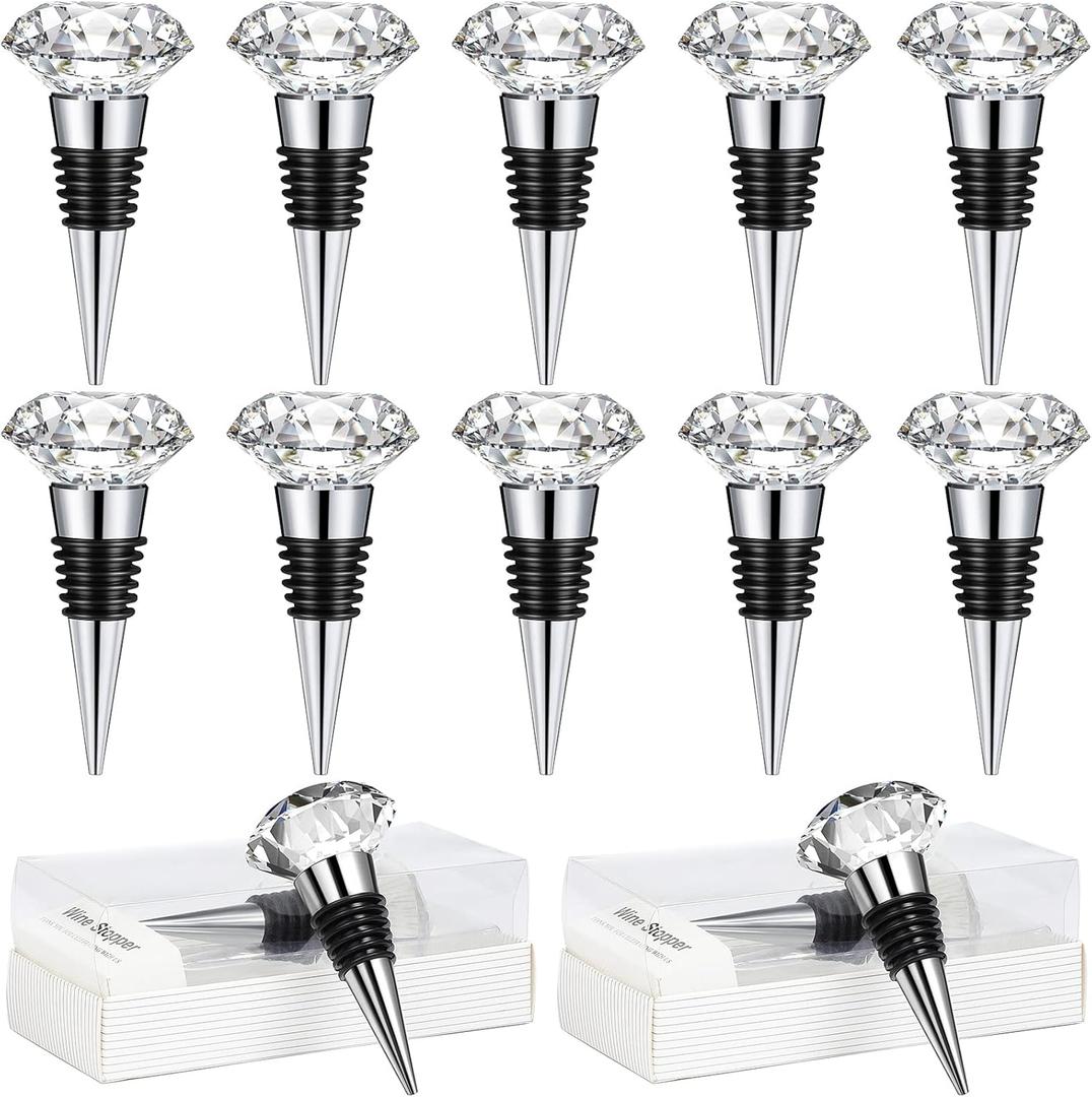 12 Pieces Wine Beverage Bottle Stopper Corks Reusable Diamond Plug Wine Corks for Wine Bottles Crystal Bottle Stopper for Wine Decorative Accessories with Individual Present Box