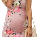 MUSIDORA Solid Color & Floral Side Ruch Maternity Dress/Short Sleeve Bodycon Dress Baby Shower Daily Wear (Pink, S)