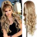 SAPPHIREWIGS Long Curly Wavy Lace Front Wig for Women Pre-plucked Ombre Honey Blonde Wig Long Heat Resistant Hair Synthetic Wigs for Daily Party Wig 24 Inches