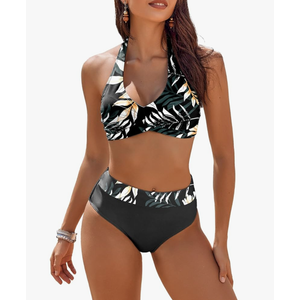 AI'MAGE Women's High Waisted Bikini Sets Tummy Control Swimsuits 2025 Two Piece Bathing Suits Color Block Halter Swim Suits, size Large