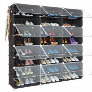 Shoe Rack Organizer, 48 Pair Shoe Storage Cabinet with Door Expandable Plastic Shoe Shelves for Closet,Heels,Boots,Slippers,8 Tier (Black)