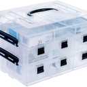 MyGift 11 Inch Clear Plastic Storage Box Container, Arts and Crafts Sewing Supplies Organizer Case with Black Accents, 24 Customizable Compartments, and 6 Drawers with Removable Dividers