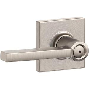 Schlage F40 LAT 619 COL Latitude Door Lever with Collins Trim, Bed & Bath Privacy Lock, Satin Nickel
