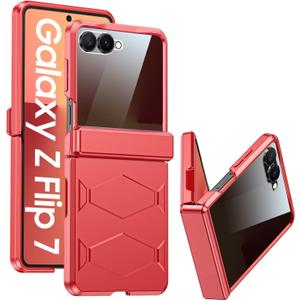 GooseBox for Samsung Galaxy Z Flip 7 Case,Built-in Privacy Screen Protector&Hinge Protection Shockproof All-Inclusive Smartphone Cover for Samsung Galaxy Z Flip 7(Coral Red)