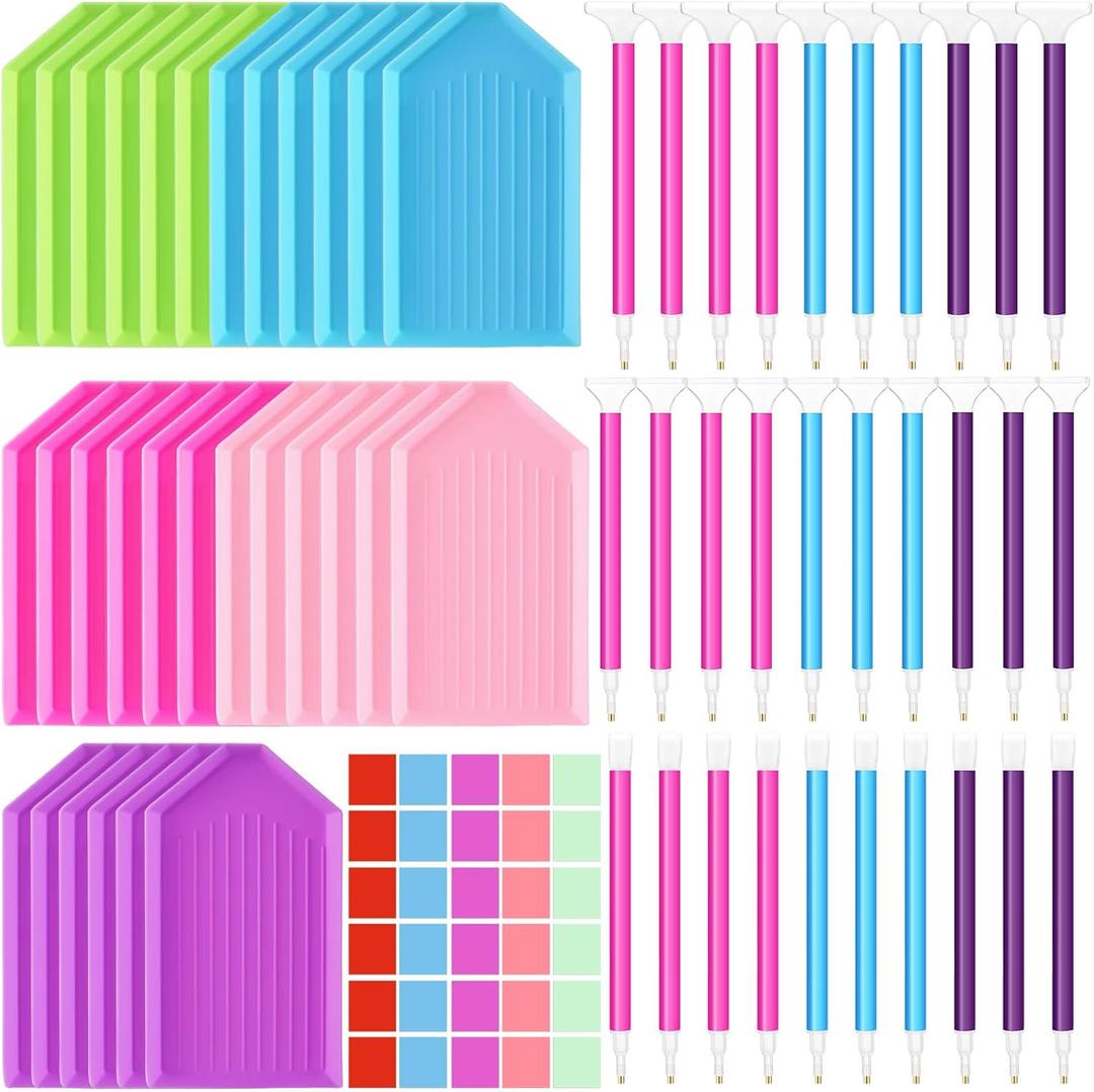 Affrolling 90 Pcs 5d Diamond Art Painting Tools and Accessories Kits Include Drill Pens with 3 Drill Sizes, Plastic Diamond Trays, Glue Clay, Rhinestone Art Painting DIY Accessories(Multicolor)