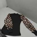 MakeMeChic Women's Leopard Print Long Sleeve Mock Neck Slim Fit Blouse Casual Shirt Tops (Medium, Black)