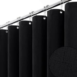 BTTN Stall Fabric Shower Curtain, 54x78 Inch Long Linen Textured Heavy Duty Cloth Shower Curtain Set with 10 Plastic Hook, Narrow Hotel Spa Weighted Bath Curtains for Bathroom, Machine Washable, Black (54"W x 78"L (Pack of 1))