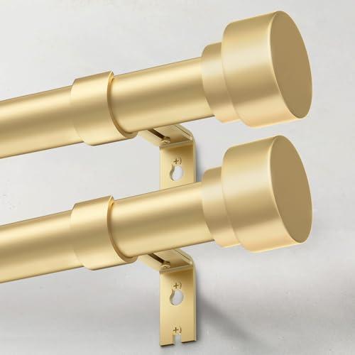 IFELS 2 Pack Heavy Duty Curtain Rods for Windows 28 to 48 Inch, 1 Inch Gold Adjustable Curtain Rod Set with Easy Installation and Modern Design (A1,Gold,30-60",2Pack)