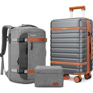 Luggage Sets 3 Piece with Spinner Wheels, Lightweight PC Hardside Suitcase with TSA Lock & YKK Zippers, 20 Inch Carry On Luggage with Travel Bag for Men and Women, Grey