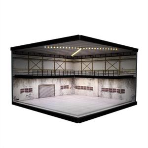 1/64 Model Car Display Case,Fits for 1/64 Hot Wheels Diecast Model Car,Diorama Double Decker Car Showroom Garage Model with Dimmable LED Lighting City Car Parking Lot Scene Model Collection (D)