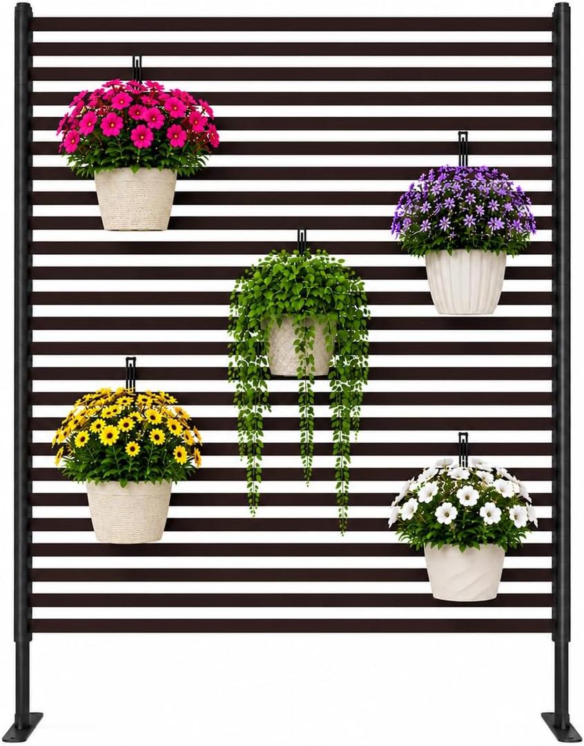 OTOSUNNY 47" W x 71" H Metal Outdoor Privacy Screen with Stand,Brown