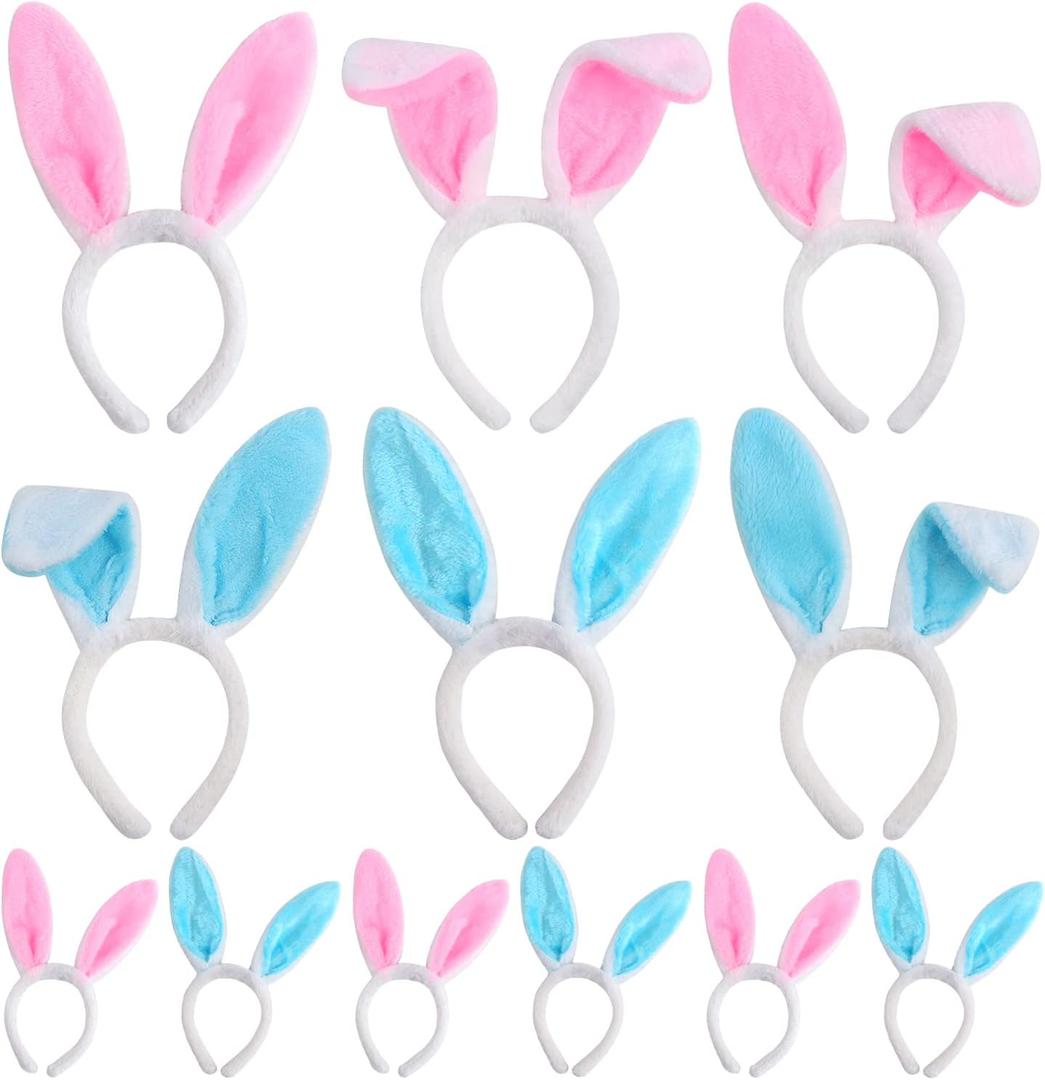 LOKIPA Plush Bunny Ears Hairbands, Only 9  PCS Bunny Headband Easter Bunny Ears Hairbands for Easter Party Decoration