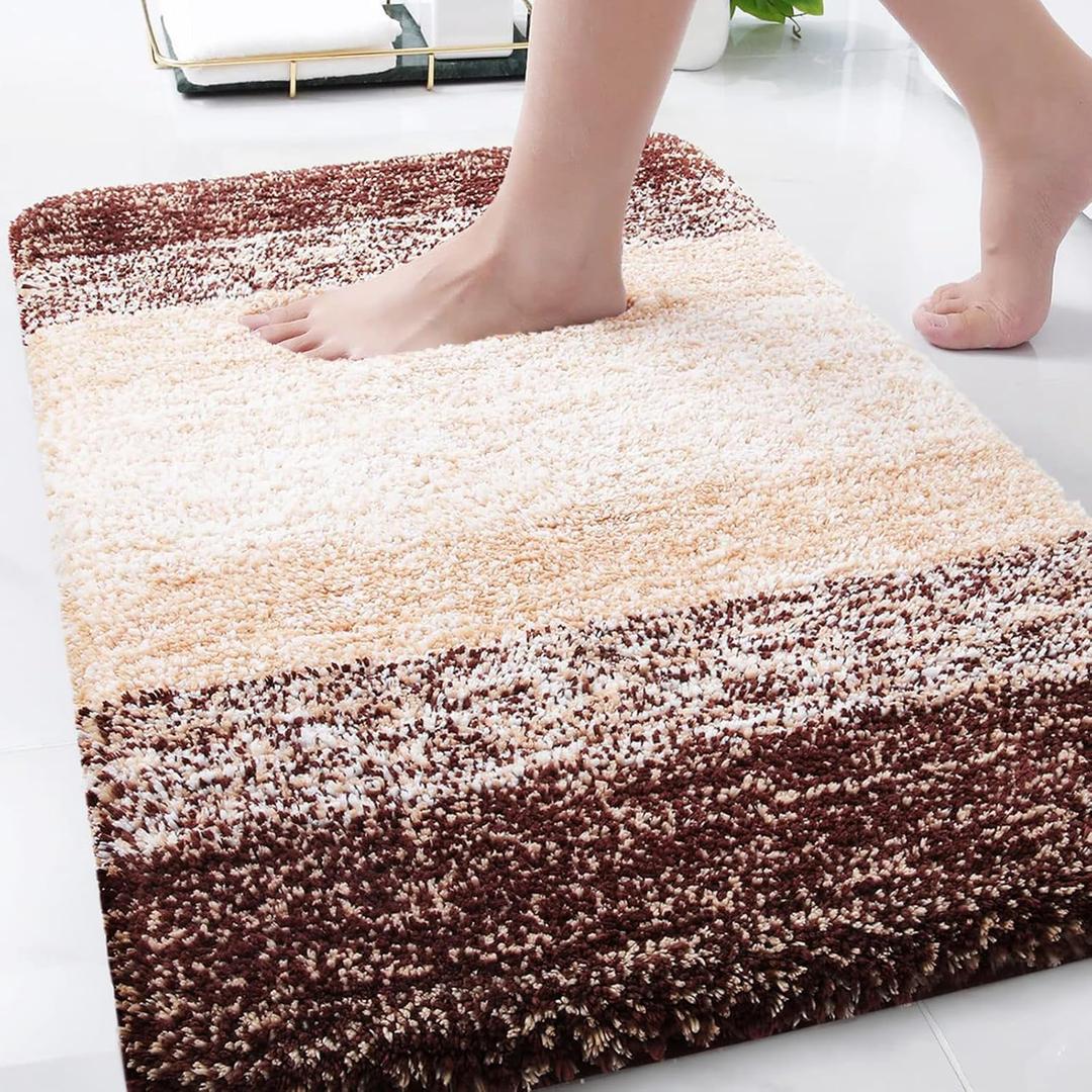 Arotive Microfiber Bathroom Rugs, Shaggy Soft and Absorbent Bath Rug, Non-Slip, Thick Plush Machine Washable Dry Bath Mats for Bathroom, Tub and Shower, 34x21, Brown, Rectangular