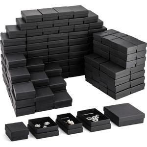 Sasylvia 200 Pcs Jewelry Gift Boxes Bulk Cardboard Ring Earring Box Kraft Square Gift Box with Foam Insert for Packaging (Black Color,Multiple Sizes)