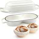 YONILL Mini Double Dutch Oven for Sourdough Bread Baking - Enameled Cast Iron Dutch Oven Pot with Lid and 5" Banneton Bread Proofing Basket Kit, Dual Round Bread Loaf Pan for Homemade Baking (White)
