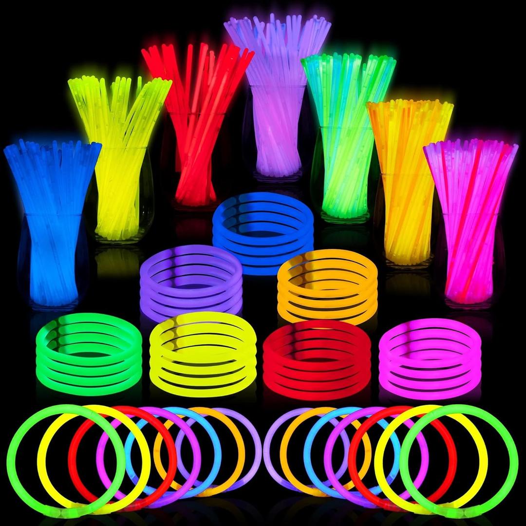 JOYIN 600 Pcs 8" Glow sticks Bulk Party Favors Pack, Neon Glow in the Dark Party Supplies, Light Up Necklaces and Bracelets with Connectors, Easter, Football, Birthday Decorations
