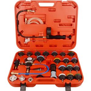 28pcs Universal Radiator Pressure Tester Kit, coolant Pressure Tester kit coolant Vacuum Refill kit for Cooling System (Red)
