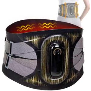 Portable Heating Pad with Massager for Back Pain Relief, Cordless Smart Voice Lower Back Massager, Heated Back Brace, Birthday Gift for Dad Mom Women Men, 2500mAh Battery, 5 Heat Auto-Off 38" (Small)